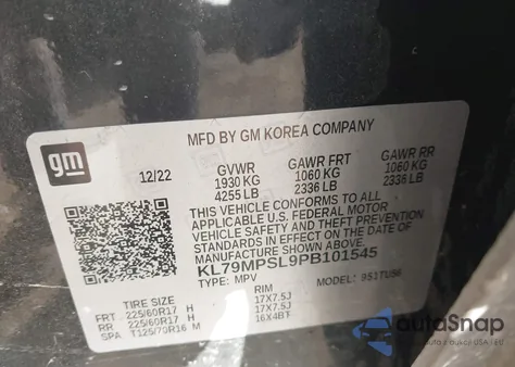 2023 Chevrolet Trailblazer Fwd Lt из США, поврежденный, VIN KL79MPSL9PB101545